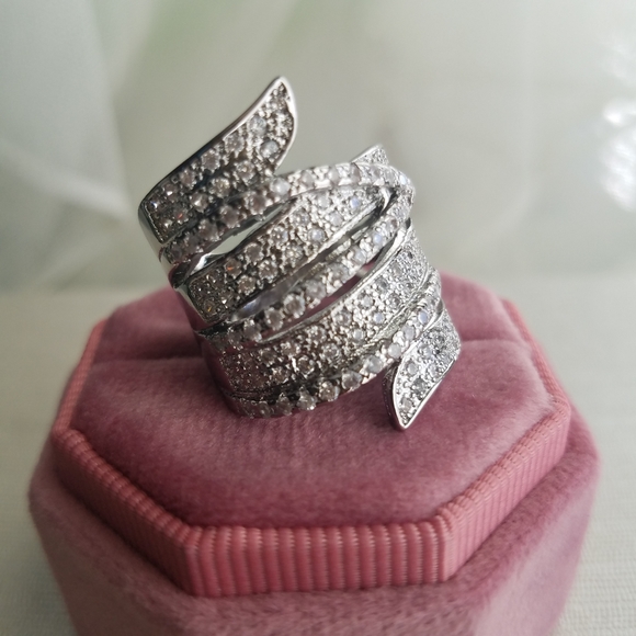 Swarovski Elements 925 Sterling Silver Contemporary Statement Ring NEW - Picture 9 of 13